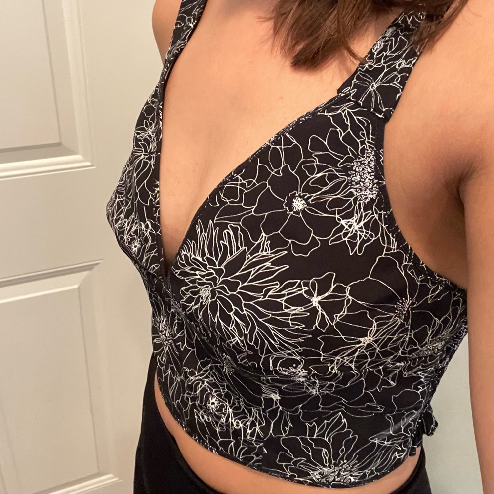 AMUR Black Embellished Fitted Crop Tank Top